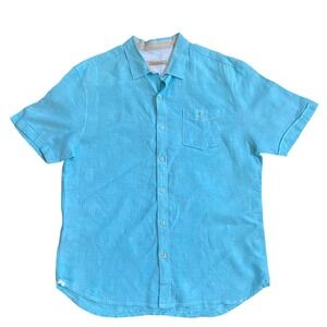 Tommy Bahama Men's‎ 100% Linen Vacay Teal Button Down Shirt Size XL - EUC